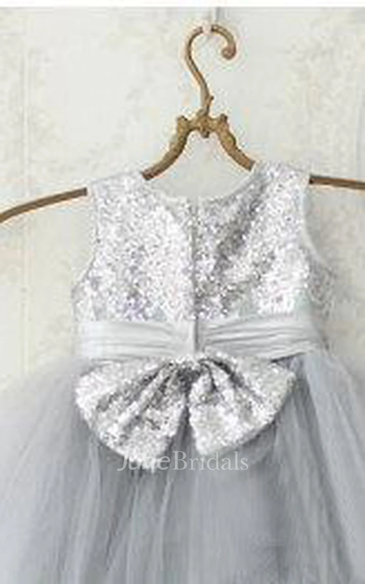 Beaded Bodice Jewel Neckline Ruched Tulle Dress With Sequins