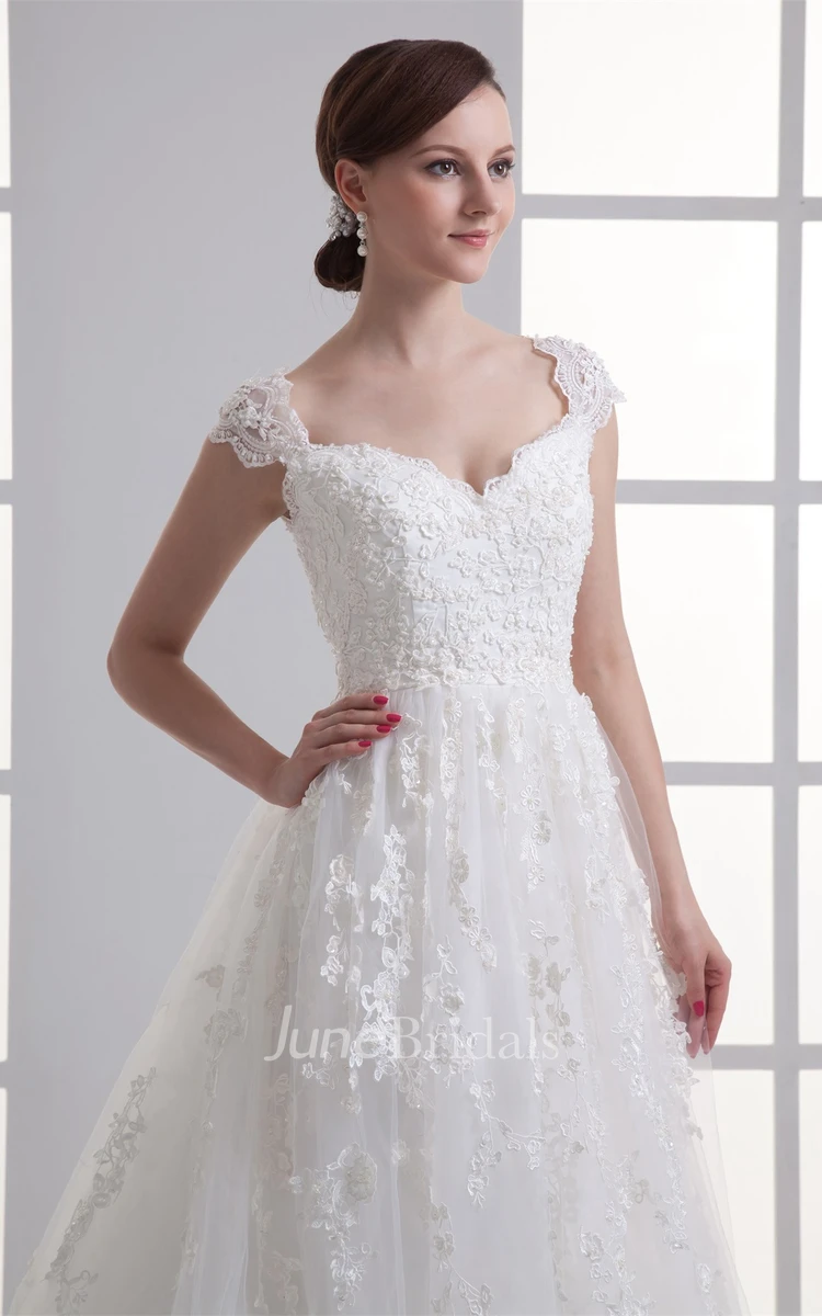 Queen-Anne Lace A-Line Dress with Tulle Overlay