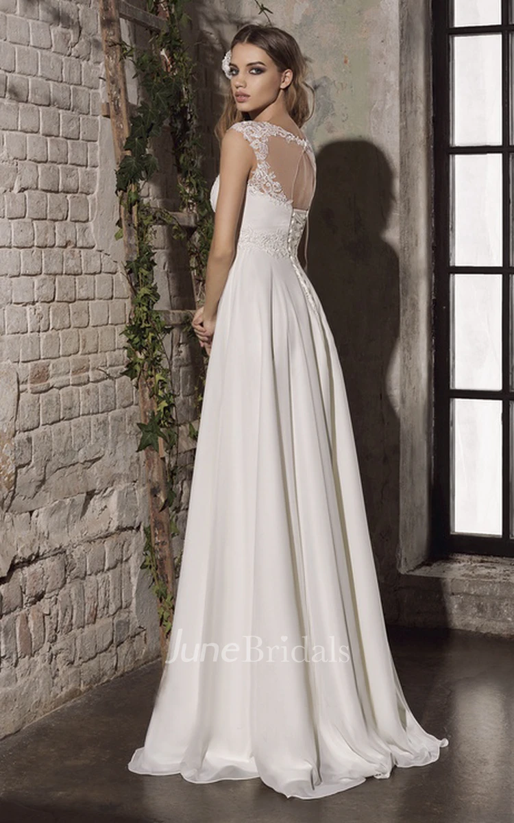 Elegant Sheath Empire Lace Appliqued Bridal Gown With Keyhole And Corset Back