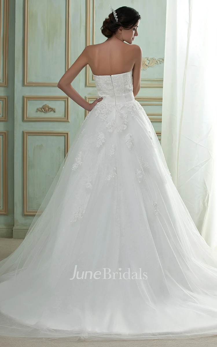 Strapless Lace A-Line Gown With Bolero and Tulle Overlay