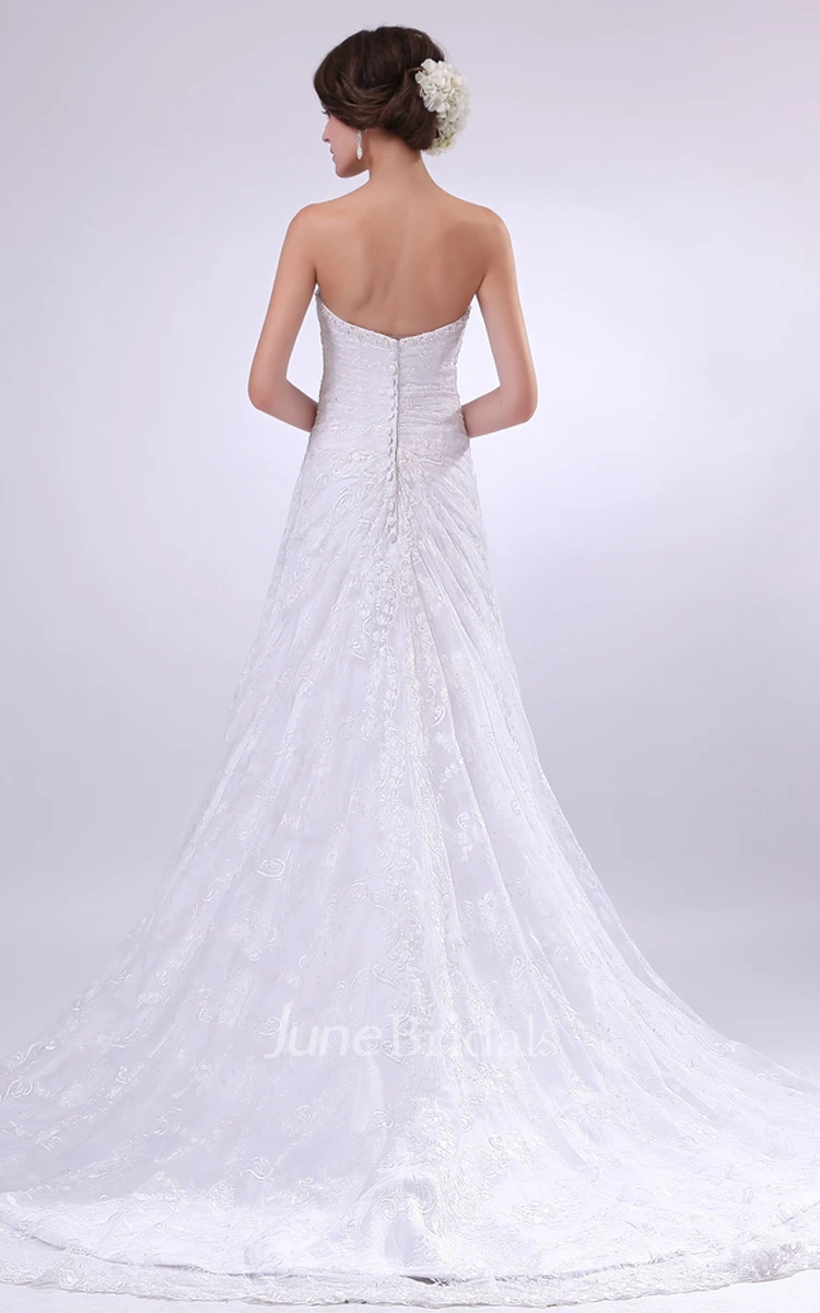 Front Gathering Gown With Single Floral Strap And Soft Tulle