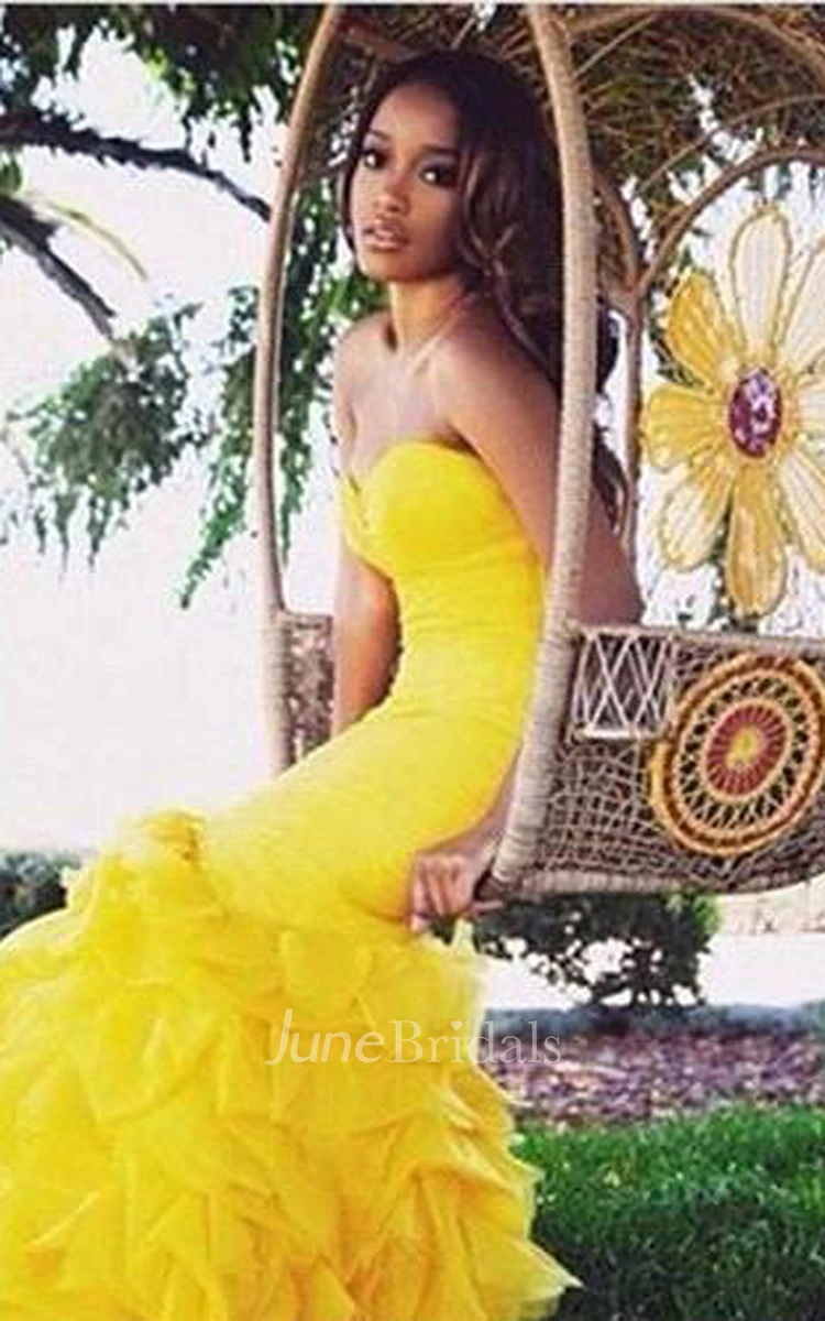 Gorgeous Sweetheart Yellow Prom Dresses Mermaid With Train