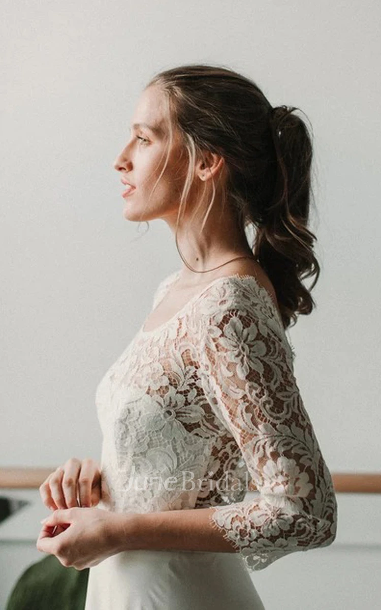 Elegant Lace and ChiffonV-neck Deep-V Back Wedding Dress with Ruching