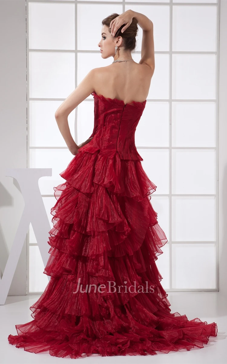 Flamboyant Sweetheart Ruched Dress with Tiers and Sweep Train