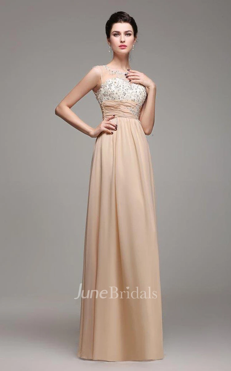 Cap-sleeved A-line Chiffon Gown With Sequins