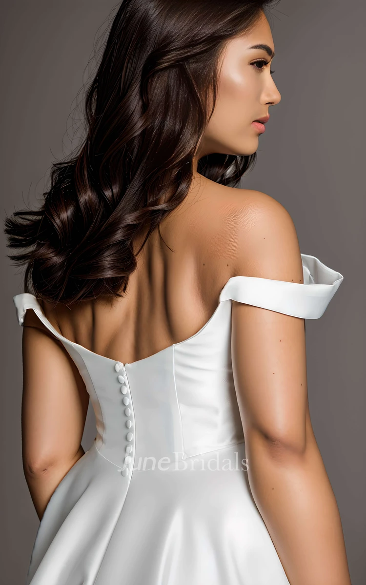 Simple Sexy Off-the-shoulder Straps A-Line Satin Wedding Dress Elegant Solid Big Bust Floor-length Sleeveless Draping Button Zipper Low-V Back Bridal Gown