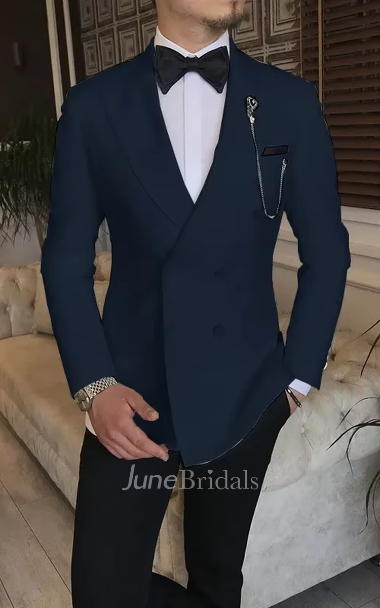 Stylish Charming Double-Breasted 2-Piece Suit Men's Wedding Suits Simple Modern Jacket Pants Groom Party Prom Suits