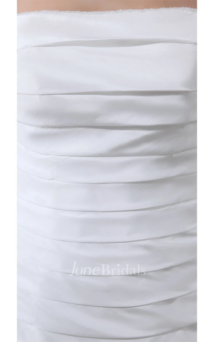 Long A-Line Strapless Taffeta Dress with Ruffles and Bandage