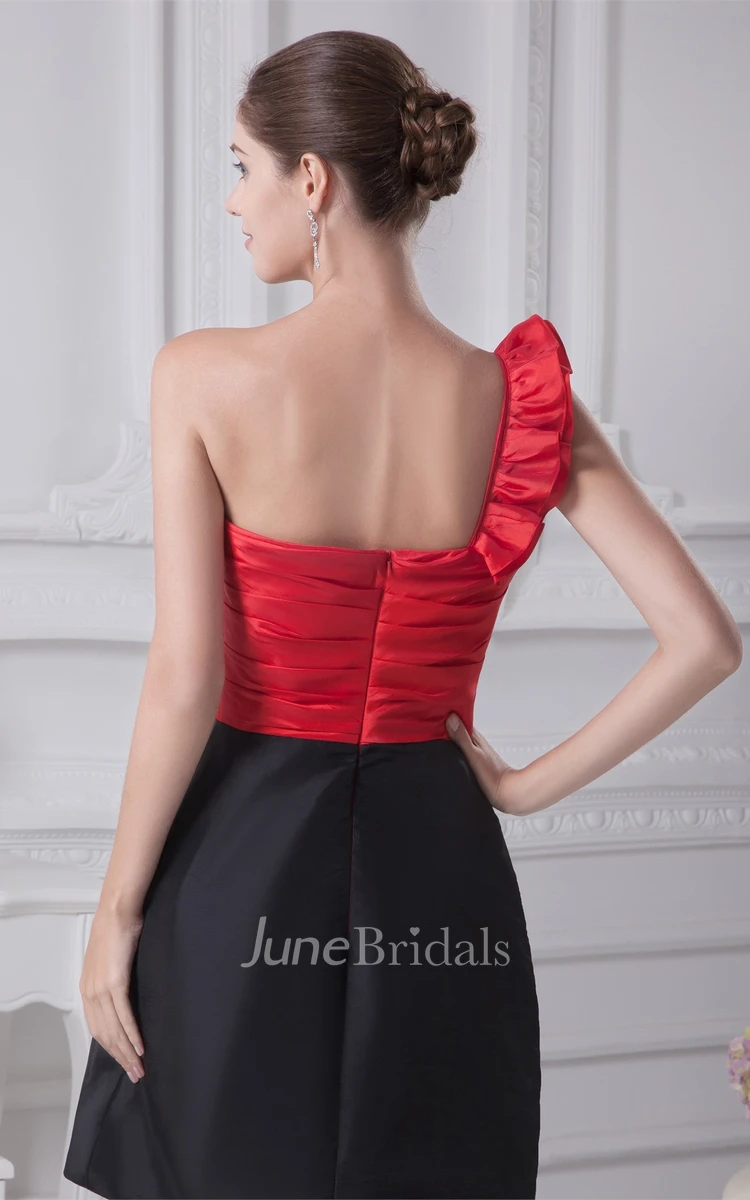 Two-Tone One-Shoulder Satin Mini Dress with Ruching