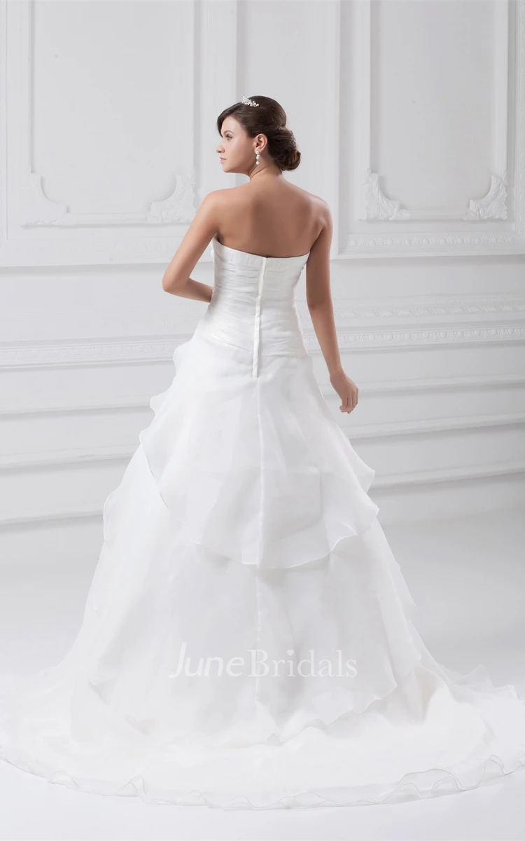 Strapless Draped A-Line Gown with Appliques