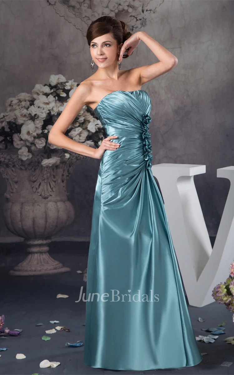 Strapless Criss-Cross Floor-Length Gown with Flower
