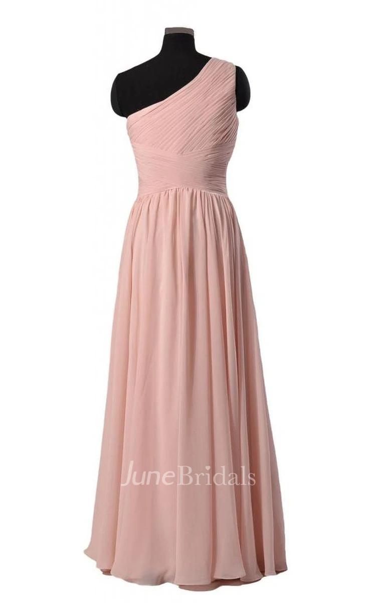 One-shoulder Ruched Bodice Long Pleated Chiffon Dress