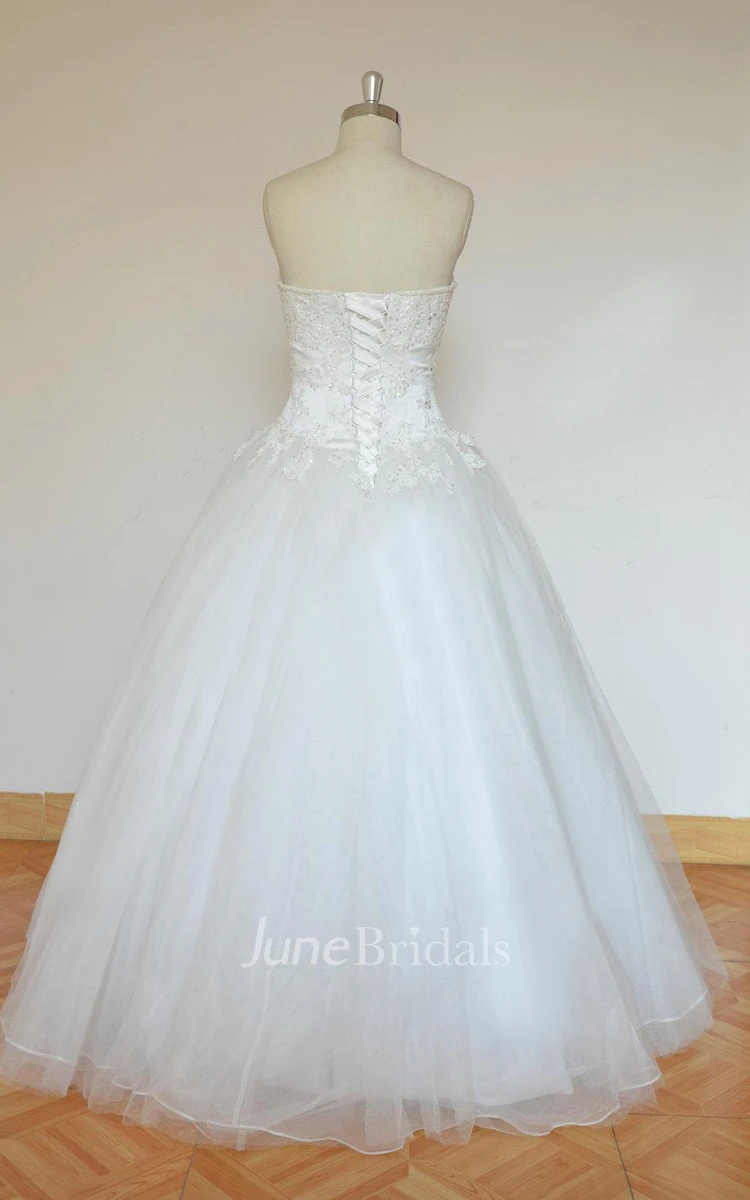 Ball Gown Tulle Lace Satin Weddig Dress With Beading