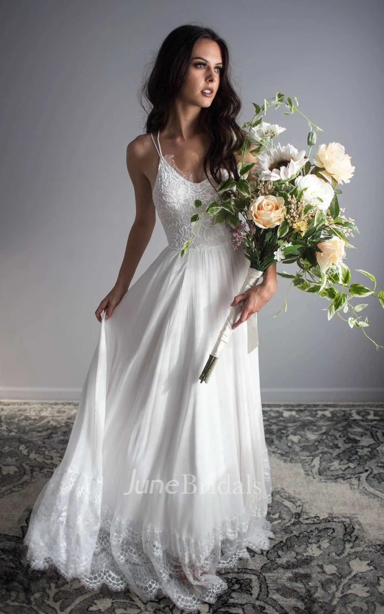 Ethereal Floor Length Chiffon Lace Wedding Dress for Summer