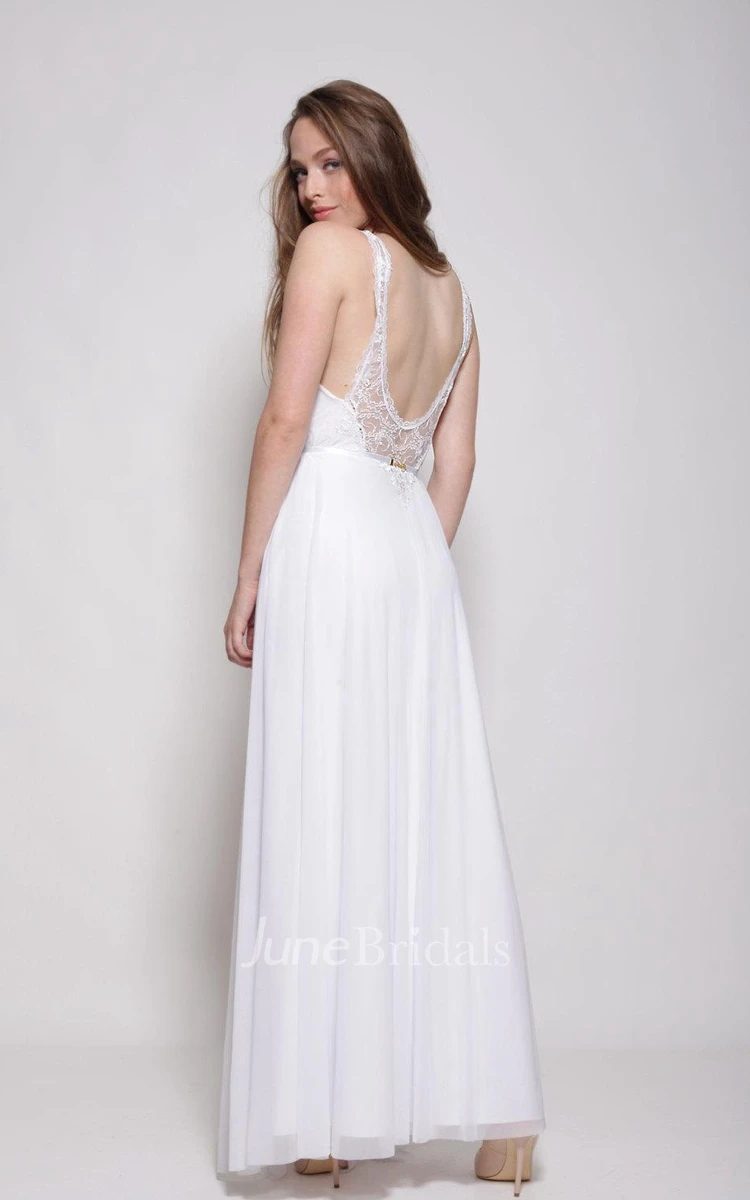 Chiffon Lace Weddig Dress With Embroideries