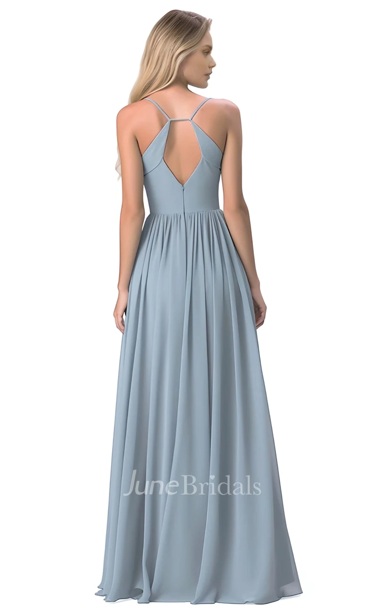 Elegant A-Line Spaghetti Chiffon Bridesmaid Dress with Split Front