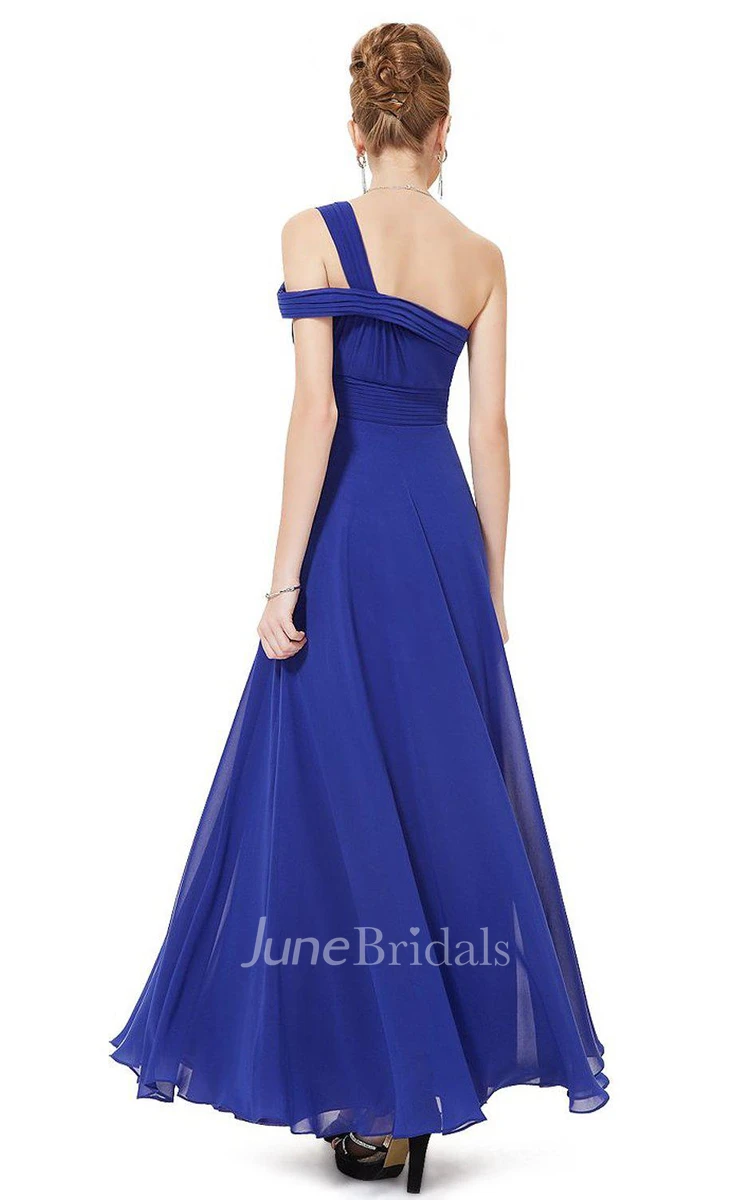 One-shoulder A-line Chiffon Dress With Beadings