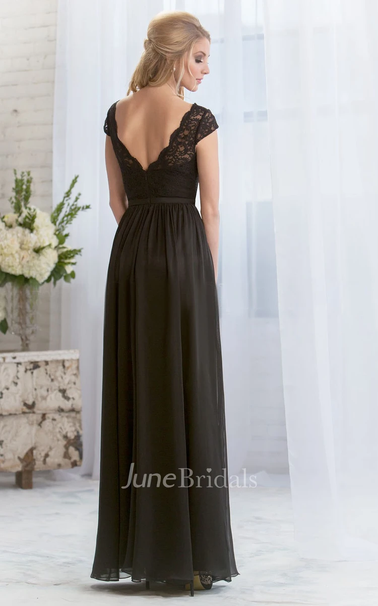 Simple Modest Black/Chocolate Long Wedding Dress with Sleeves Casual Minimalist A-Line V-Neck Bridal Gown with Lace Bodice