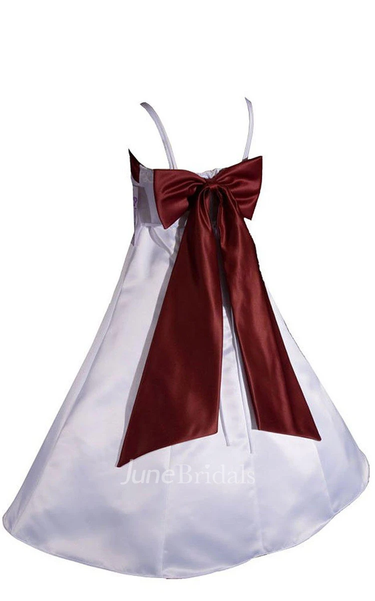 Sleeveless A-line Satin Dress With Straps and Bow