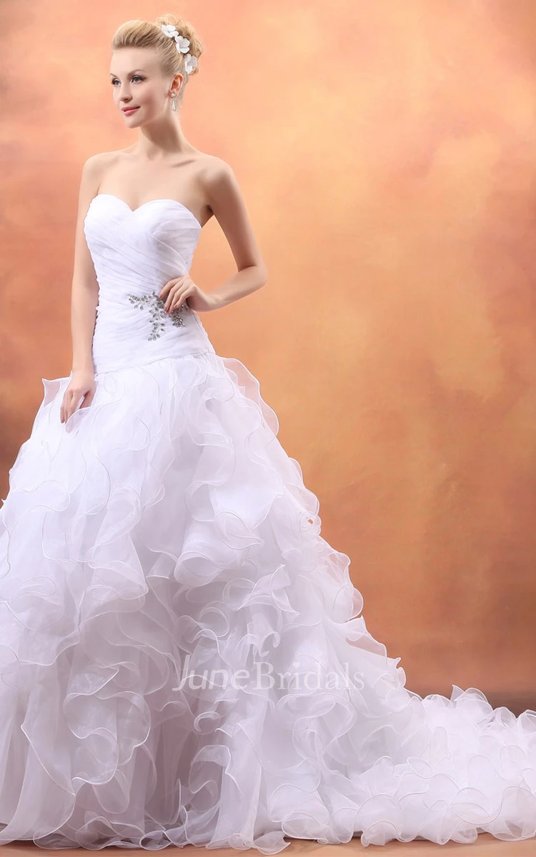 Stunning A-Line Organza Sweetheart Sleeveless Gown With Ruffled Skirt