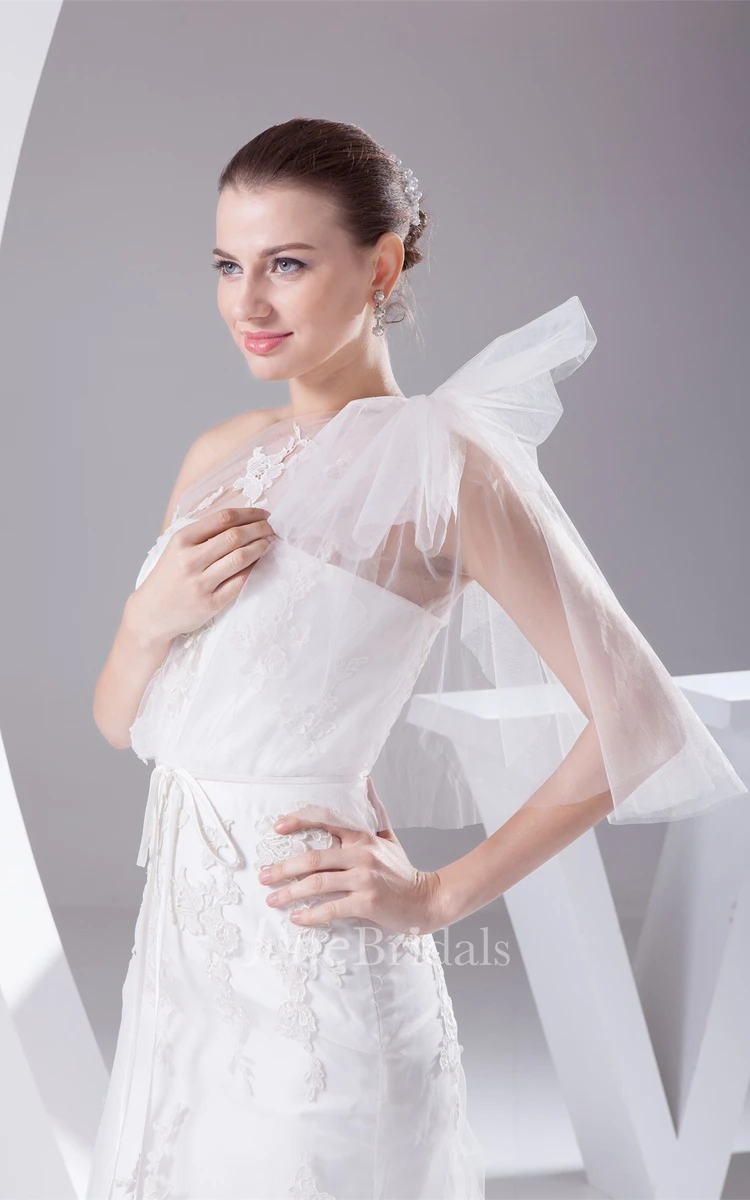 One-Shoulder Tulle Mermaid Dress with Ribbon and Appliques