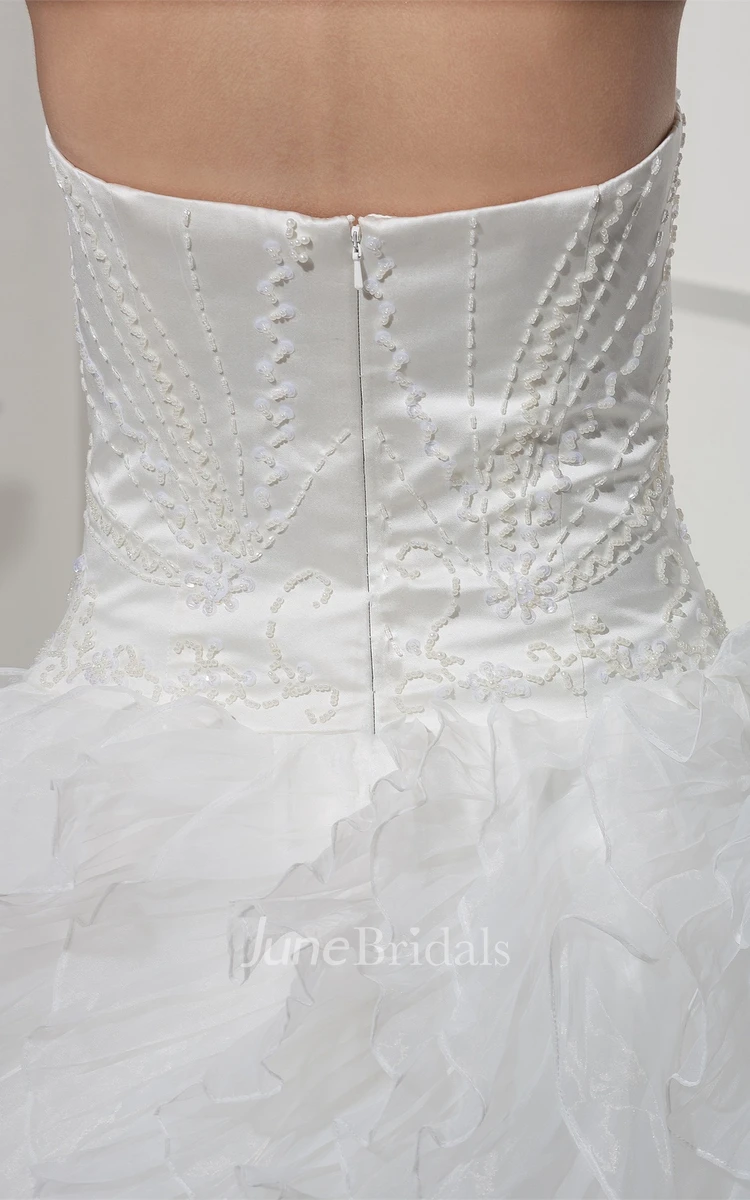 Sweetheart Satin Bodice Ball Dress with Ruffles and Embellishment