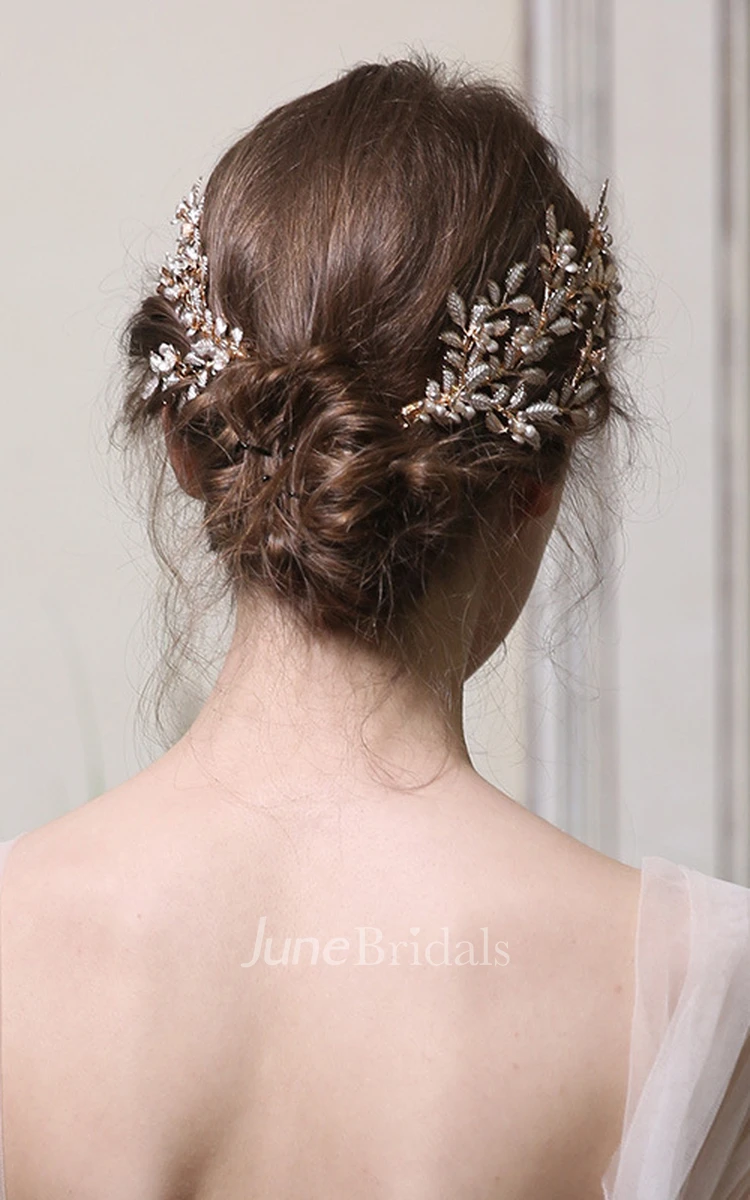 Leaf Style Elegant Bridal Hair Combs with Beads