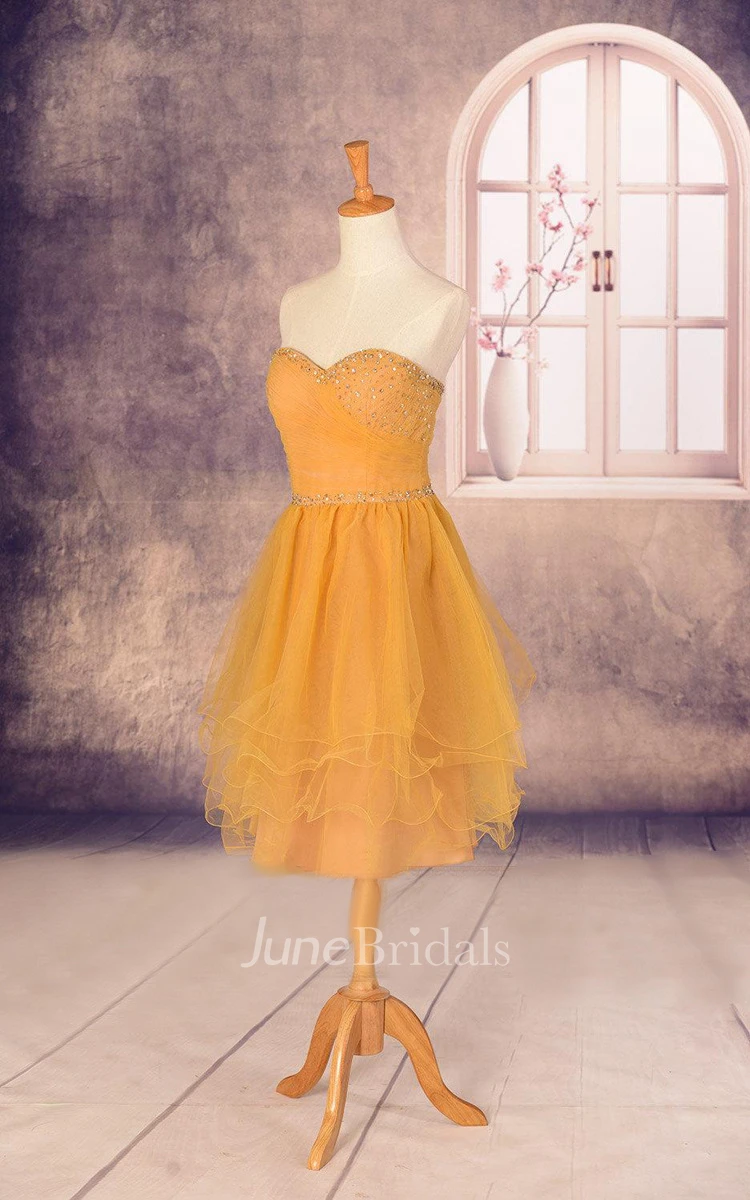 Short Sweetheart Tulle Dress With Beading And Tiers