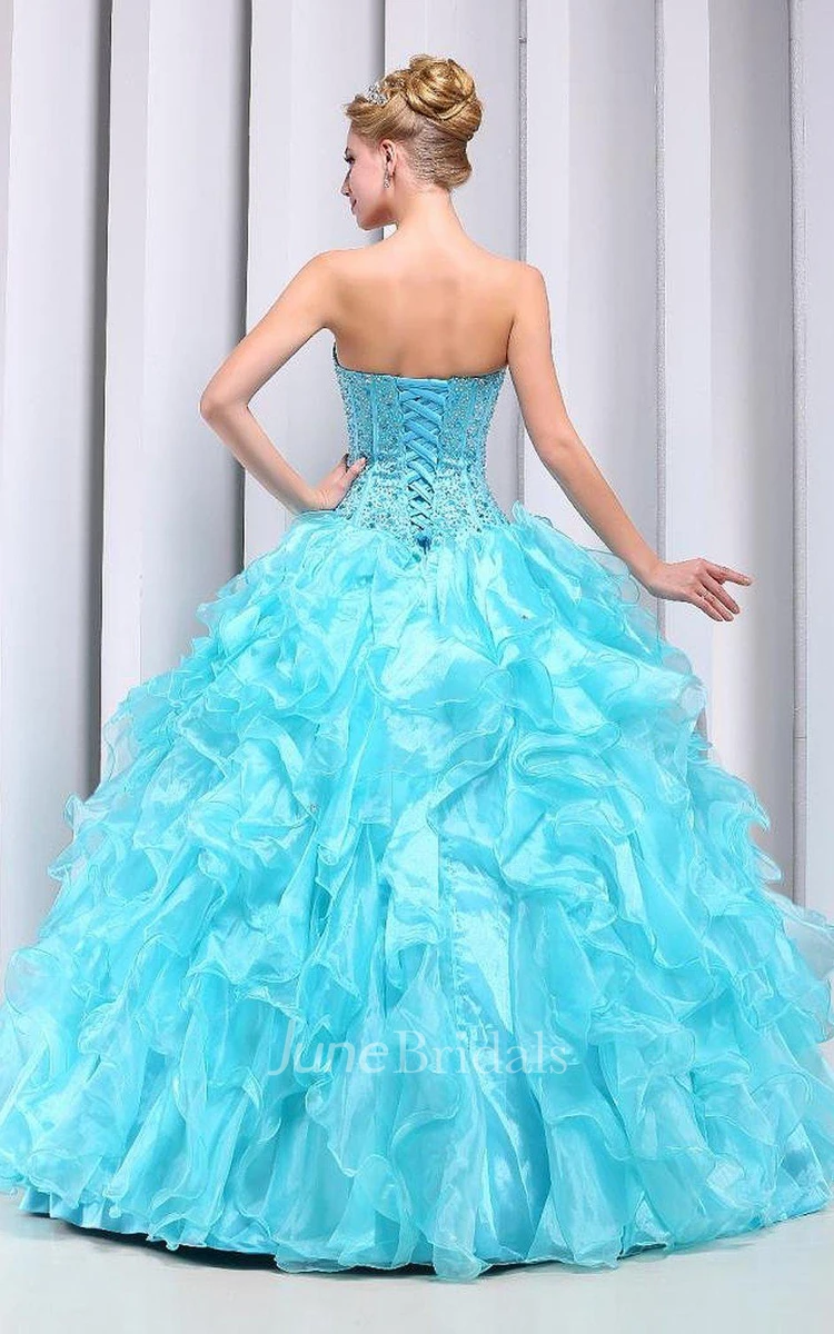 Stunning Sweetheart Ruffled Ball Gown With Beadings
