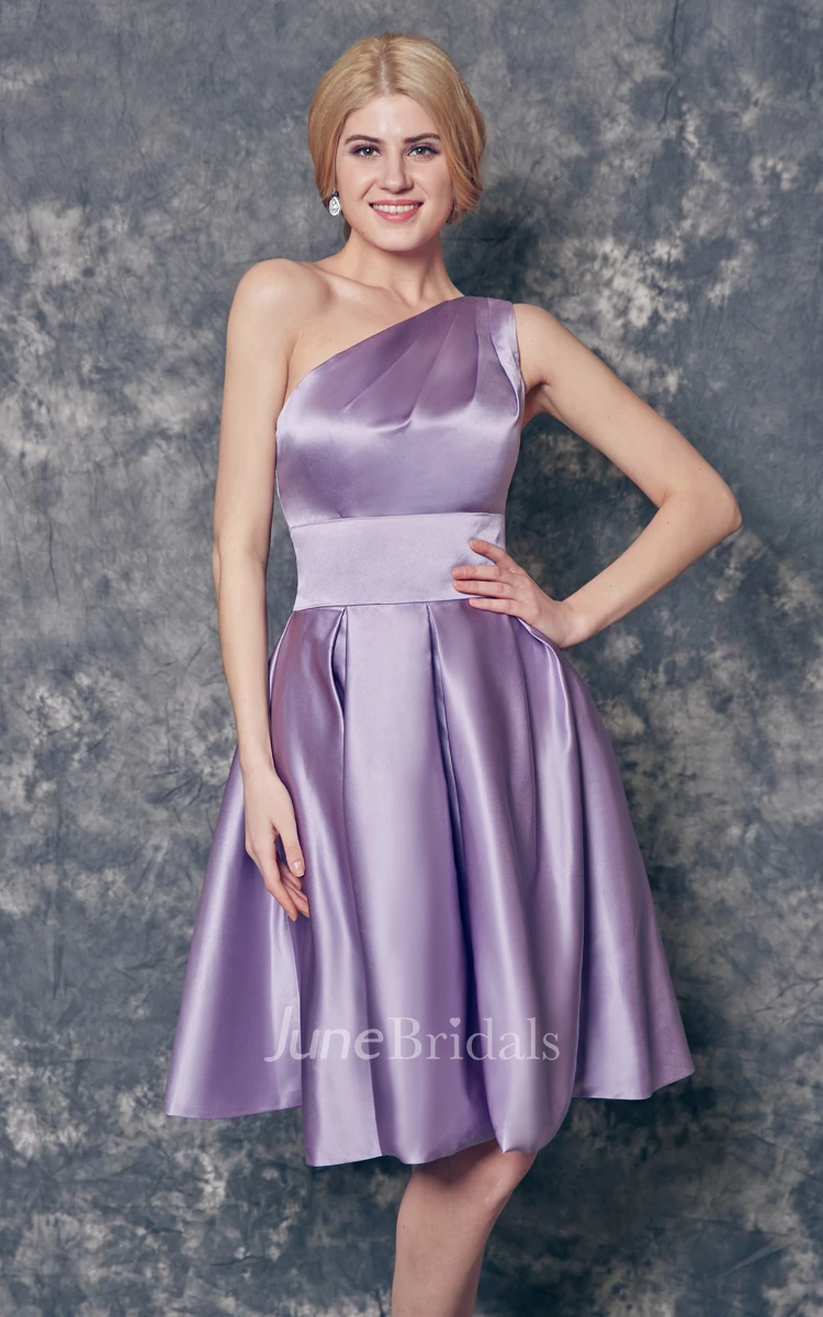 Magical One Shoulder A-line Short Satin Dress With Pleats