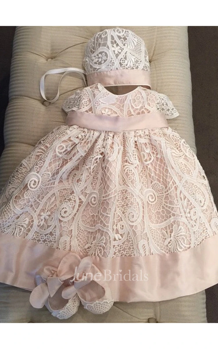 Elegant Lace Christening Dress With Trim