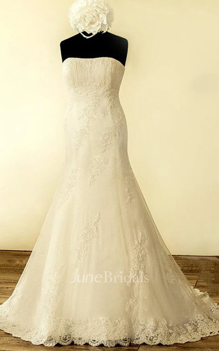 A-Line Strapped Lace Satin Dress With Beading Sequins Appliques Corset Back