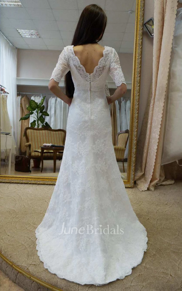 A-Line V-Neck Satin Lace Wedding Dress