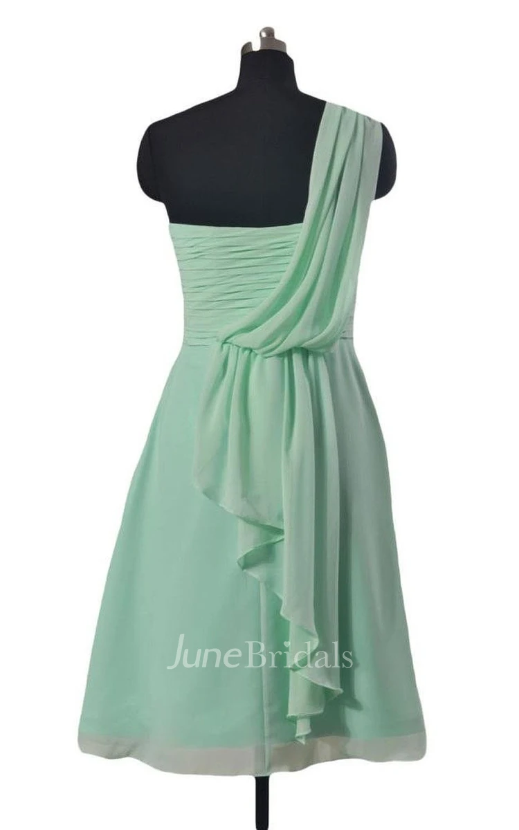 One-shoulder Ruched Bodice Knee-length Chiffon Dress