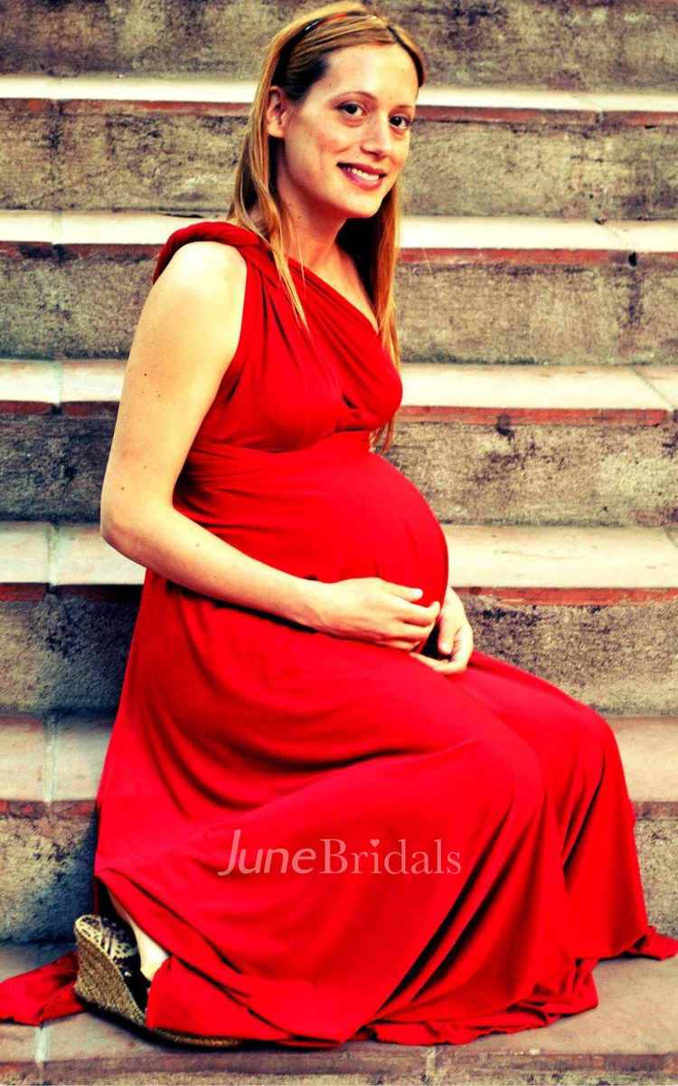 Long Red Maternity Infinity For Mom Jersey&Satin Dress