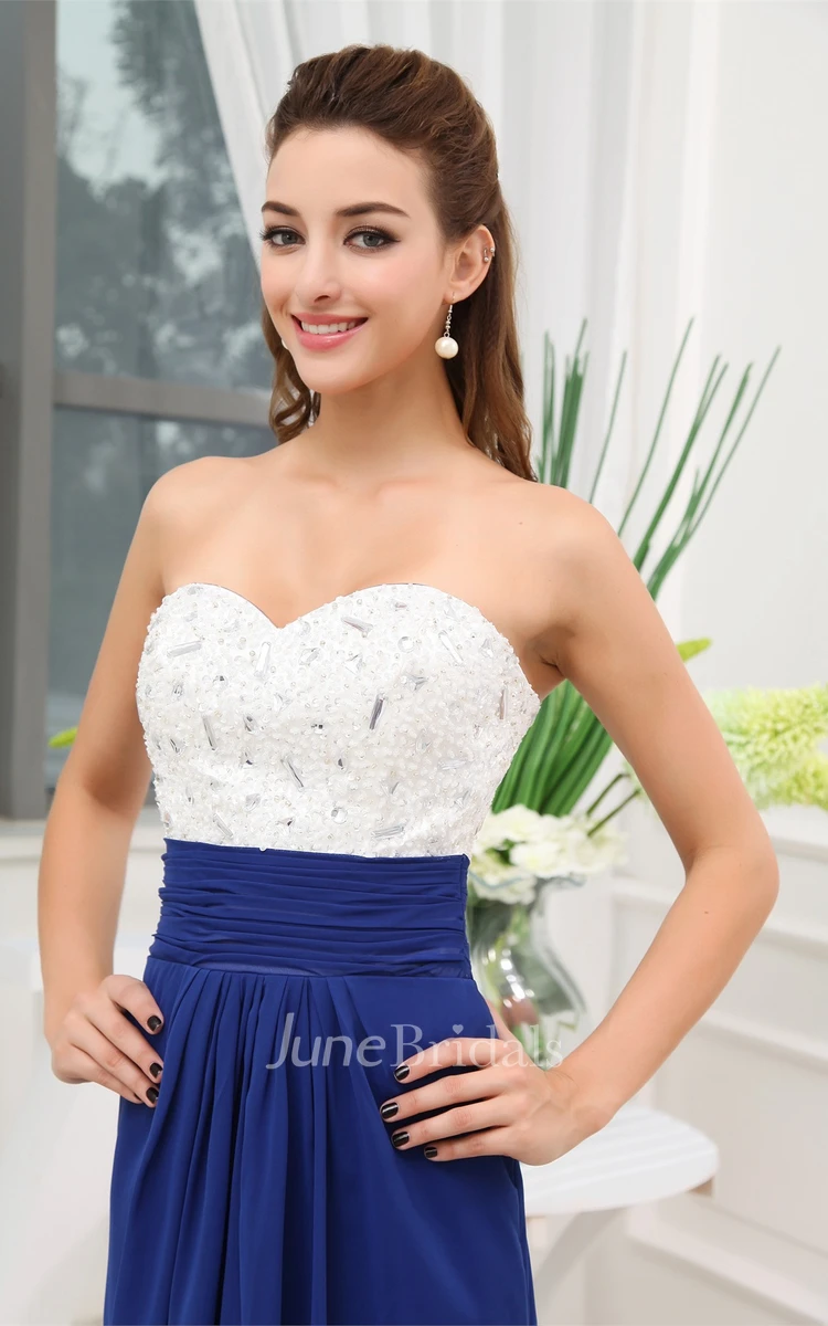 Sweetheart Chiffon Floor-Length Dress with Ruching and Jeweled Top