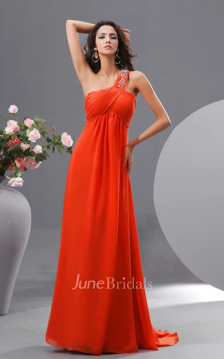 Maxi One-Strap Ethereal Chiffon Dress With Brush Train