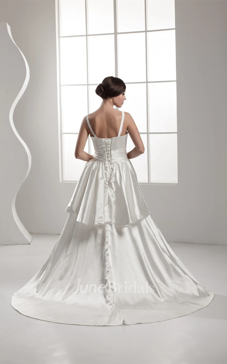 Strapped Pick-Up A-Line Gown with Ruching and Corset Back