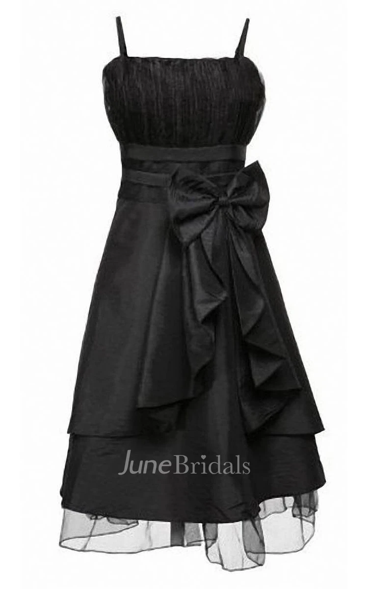 Spaghetti Straps Pleat Dress With Bow and Drapping