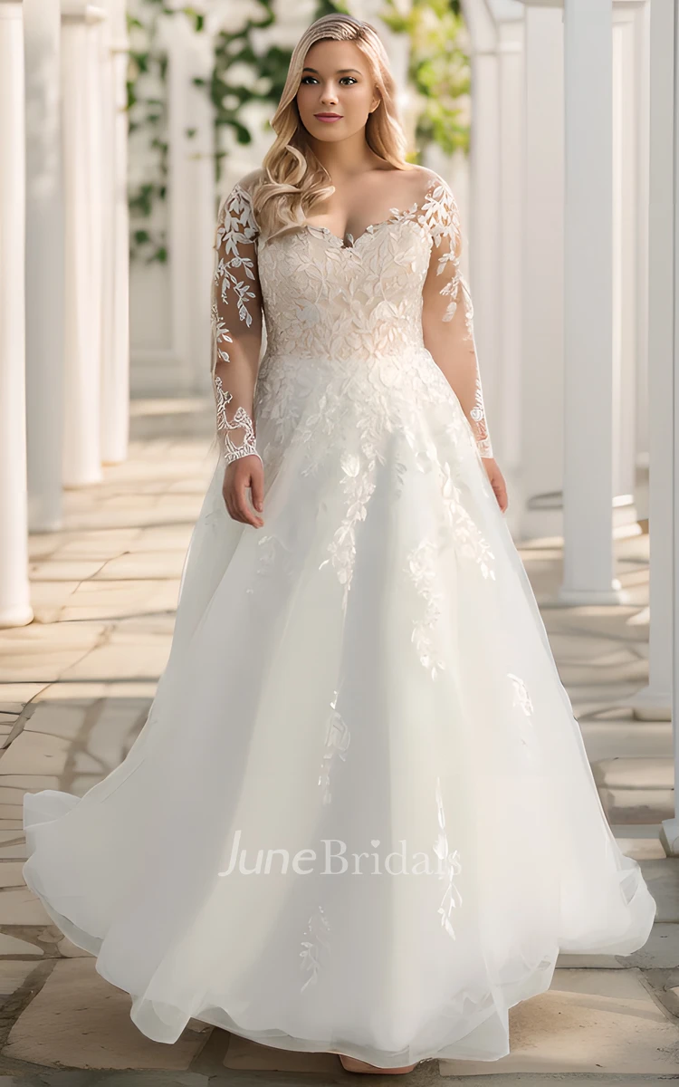 Elegant Plus Size Boho Wedding Dress Long Sleeve Lace A-Line