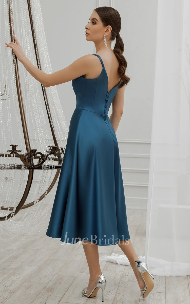 Simple A-Line Plunging Neckline V-neck Satin Evening Dress