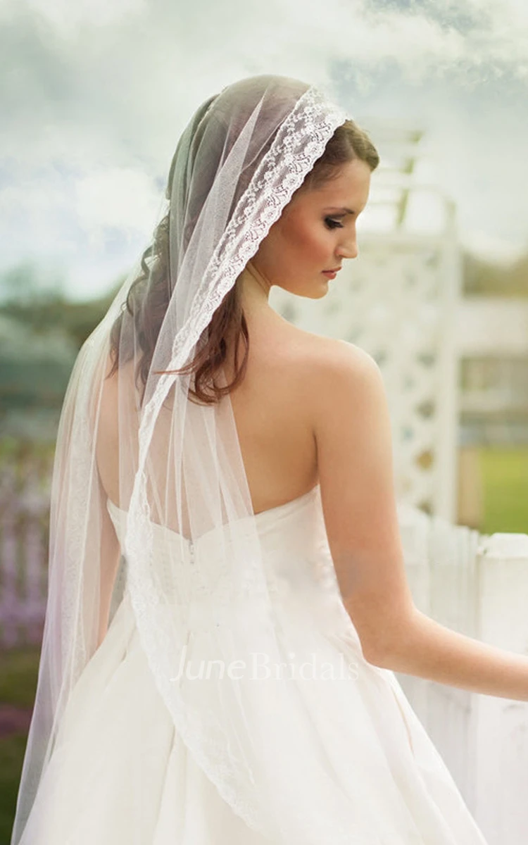 Retro Bohemian Soft Tulle Bridal Veil with Lace Applique