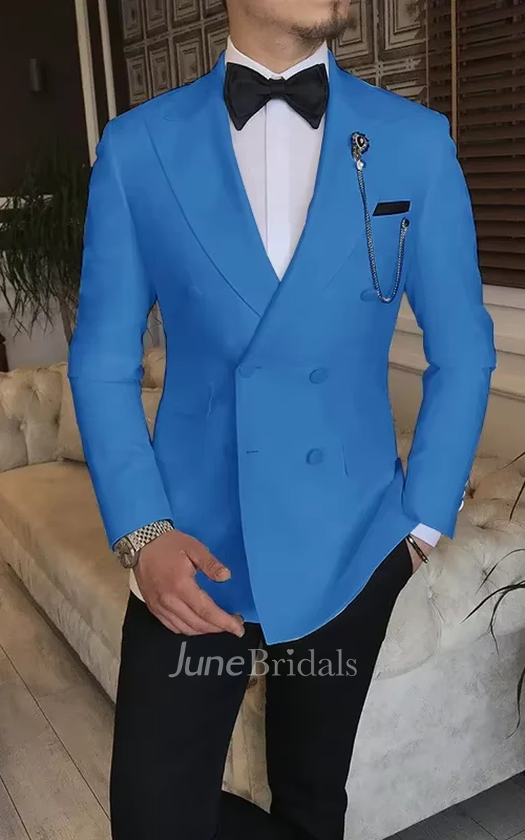 Stylish Charming Double-Breasted 2-Piece Suit Men's Wedding Suits Simple Modern Jacket Pants Groom Party Prom Suits