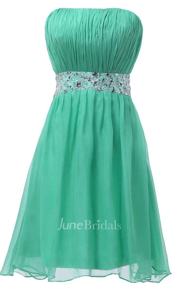 Strapless A-line Chiffon Dress With Pleats and Sequins