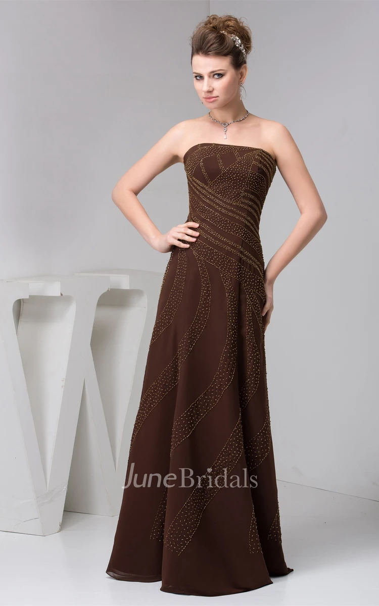 Strapless Chiffon Floor-Length Dress with Beading