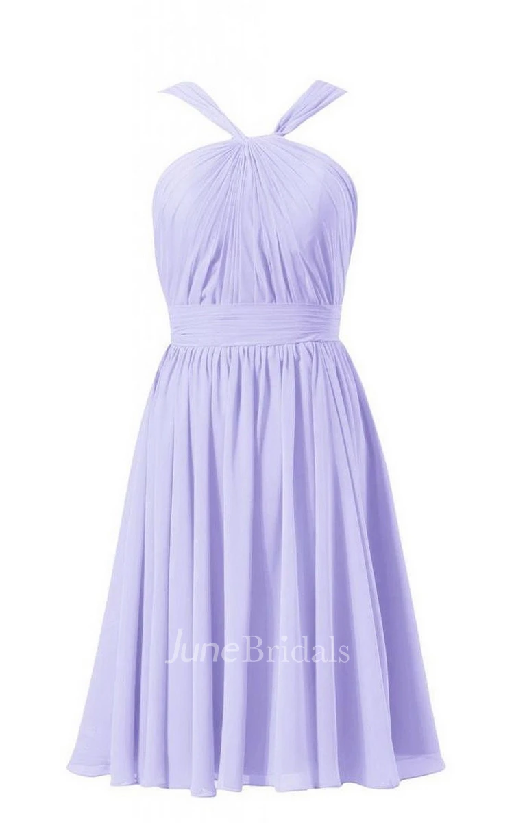 Delicate Pleated Short Dress With Ruched Band