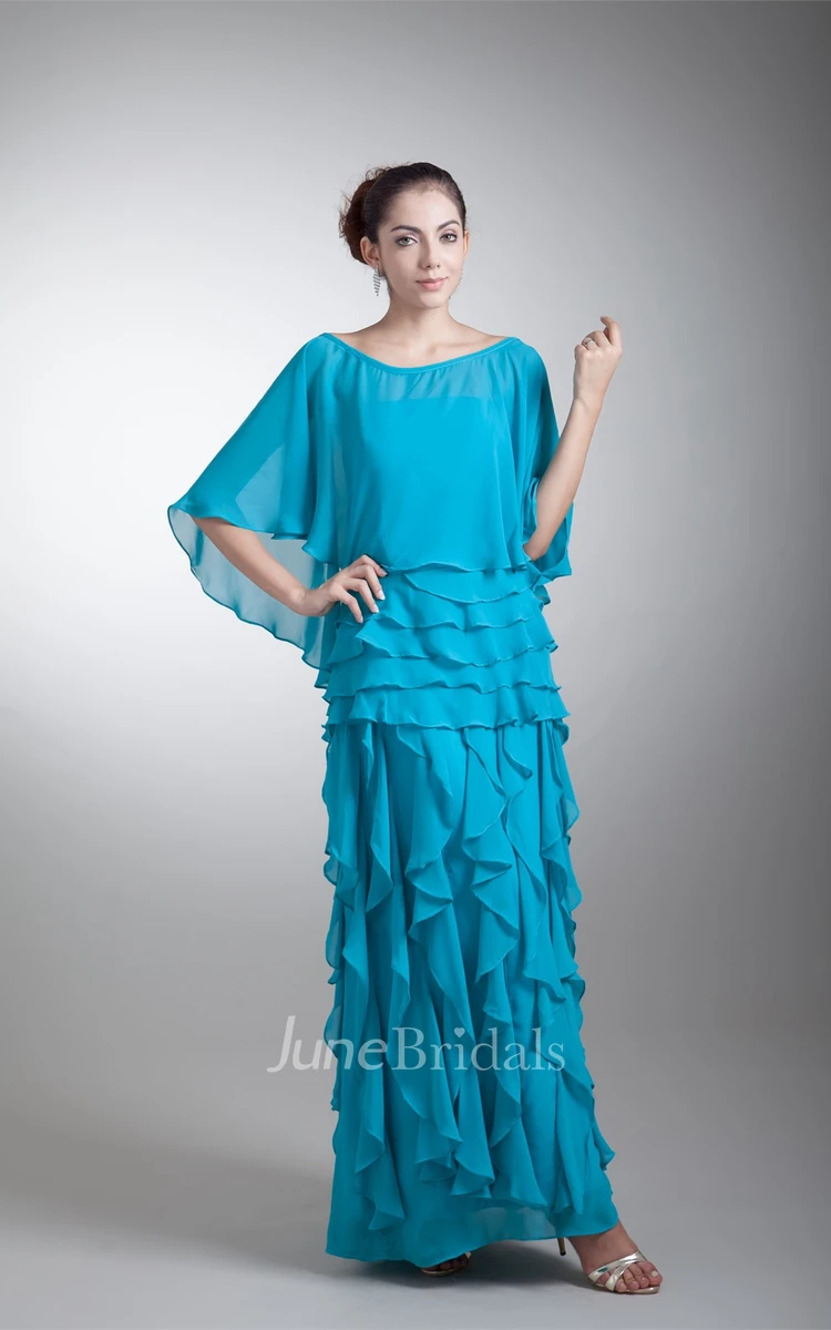 Strapless Chiffon Ankle-Length Dress with Cascading Ruffles