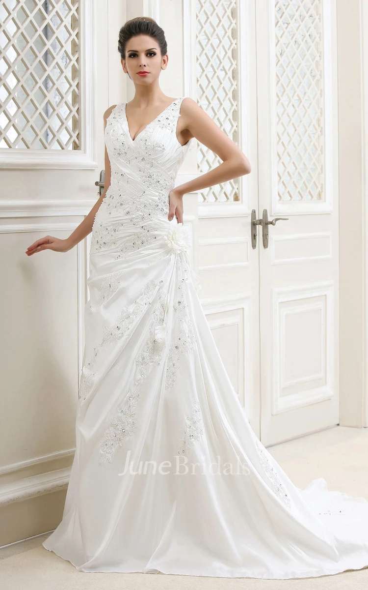Enchanting Plunged Sleeveless Dress With Beading and Side Ruching