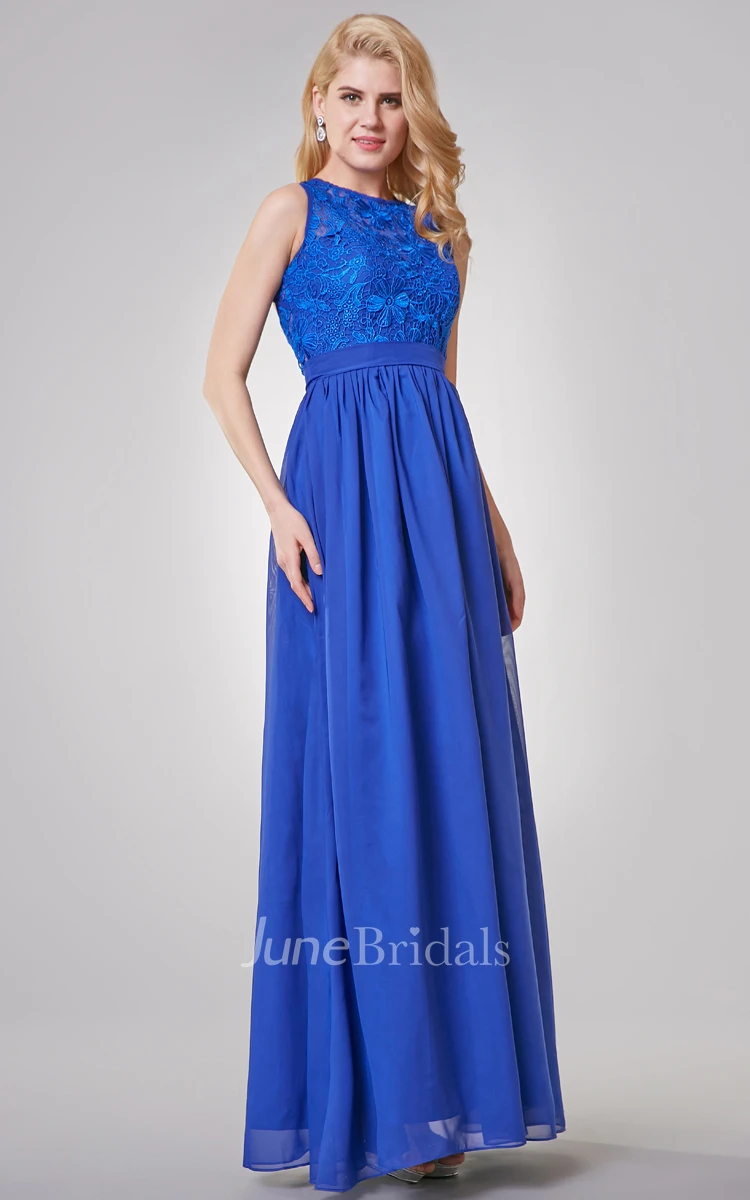 Jewel Neckline A-line Long Chiffon Dress With Key-hole
