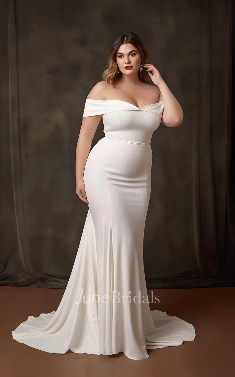 Mermaid Satin Plus Size Sleeveless 2024 Wedding Dress Simple Casual Sexy Ethereal Modern Country Garden Off-the-shoulder